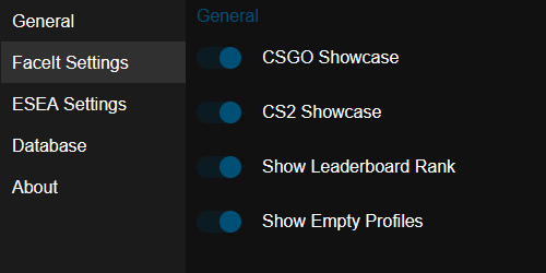 Image of browser extension popup showing FaceIt Settings.